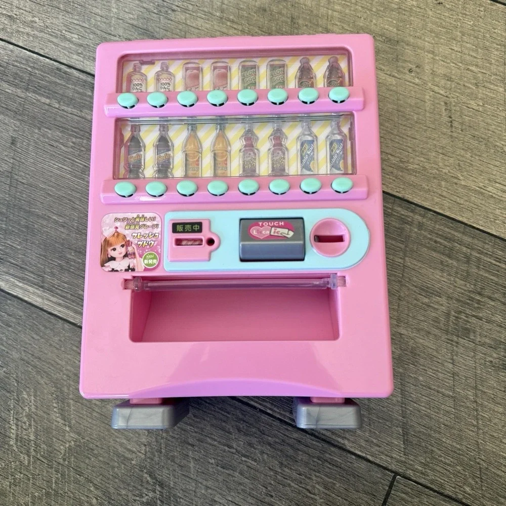 Y2K Takara Tomy Licca Chan Touch Licca Pink Vending Machine Toy w 3 Drinks Japan